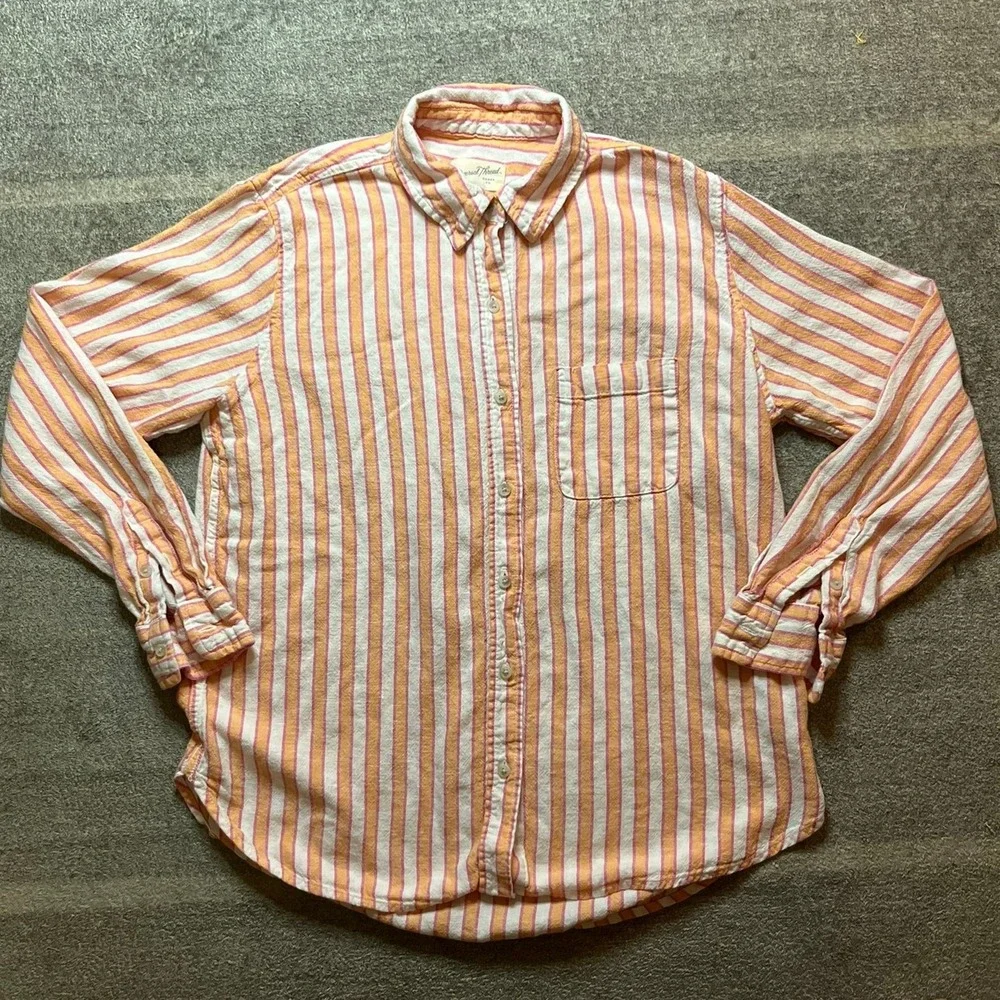 Universal Thread Womens Small Relaxed Fit Linen Striped Button Down Shirt Pink